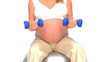 Pregnant woman doing exercises against a white background