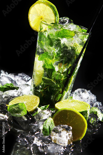 Photo: Fresh drink with green lime Fresh drink with green lime