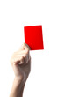 Hand holding a red card isolated on white background