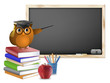 Classroom with Chalkboard Books Pens and Apple Classroom with Chalkboard Books Pens and Apple