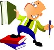 funny man with books and pen