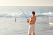 Active man fishing