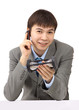 A tired businessman in the end of the workday at the