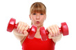Beautiful young girl doing fitness exercises.