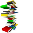 Flying colorful books unstacked in the air over white background