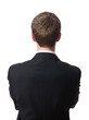 back of young businessman isolated on white background