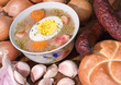Traditional sour flour-based soup with egg