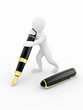 Men with pen on white isolated background