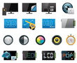 Vector TV features and specifications icon set