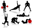 Silhouettes of exercises people