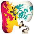 Illustrated psychedelic background with old gramophone.