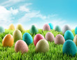 Colorful Easter eggs in a field of grass Colorful Easter eggs in a field of grass