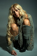 The blond girl on a gray background