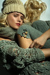 The blond girl on a gray background
