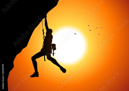 Vector: Vector illustration of a man figure hanging on the cliff Vector illustration of a man figure hanging on the cliff