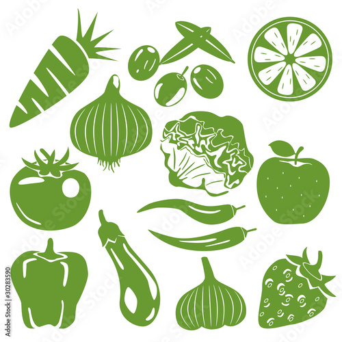 Vector: Foodstuff green icons set Foodstuff green icons set