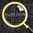 AGGRESSION. Magnifying glass over different association terms.
