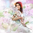 Foto: Portrait of beautiful woman with spring flowers Portrait of beautiful woman with spring flowers