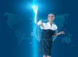 Attractive blonde touching the virtual future interface