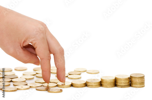 Photo: Hands with coins isolated on white background Hands with coins isolated on white background