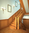Wood stairs in the modern house. Wood stairs in the modern house.