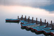 rowboats in pier at dawn