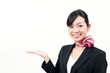 a portrait of beautiful businesswoman showing