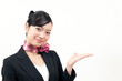 a portrait of beautiful businesswoman showing