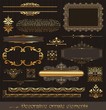 Vector: Vector set of golden ornate page decor elements on wooden wall Vector set of golden ornate page decor elements on wooden wall