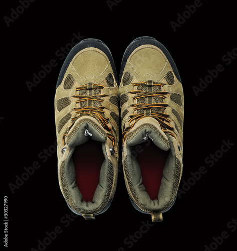 Photo: Walking boots on black Walking boots on black