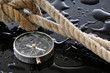 Wet compass and knot on black background