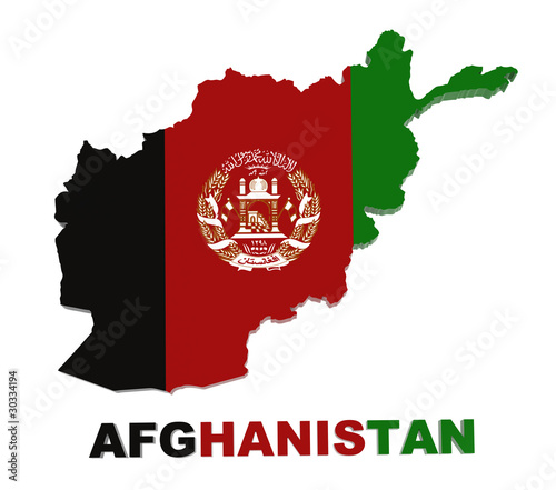 Afghanistan, map with flag,