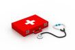 First Aid kit with stethoscope in white background First Aid kit with stethoscope in white background