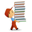 Vector: Cartoon delivery man carries the book Cartoon delivery man carries the book