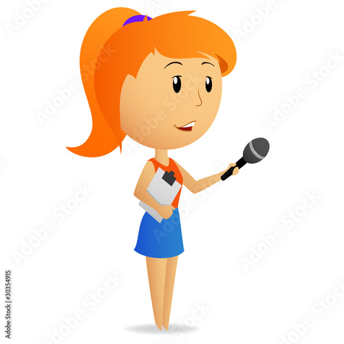 Vector: Cartoon girl female reporter holding microphone Cartoon girl female reporter holding microphone