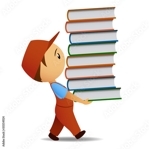 Vector: Cartoon delivery man carries the book Cartoon delivery man carries the book