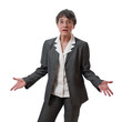 confused mature businesswoman with hands out isolated