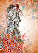 Vector illustration: Two lovers kissing & floral calligraphy orn Vector illustration: Two lovers kissing & floral calligraphy orn