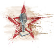 Rock star. Microphone, grunge watercolor star & floral ornament Rock star. Microphone, grunge watercolor star & floral ornament