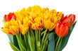 Bouquet of yellow and red tulips isolated on white