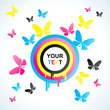 Colored CMYK circles  and butterfly