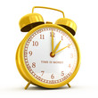 Golden alarm clock with time is money sign isolated on white Golden alarm clock with time is money sign isolated on white