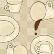 Beige background with coffee utensils