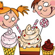 Fuuny children with heap wonderful sweets