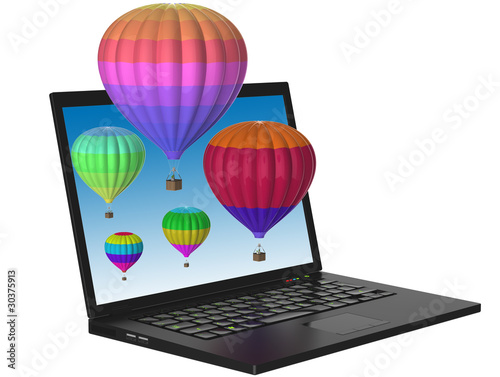Illustration: Laptop and 3D balloons Laptop and 3D balloons