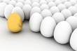 golden easter egg among similar white eggs