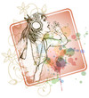 DJ girl & music colors mix - floral calligraphy ornament - a sty