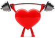 Heart shaped mascot lifting weight
