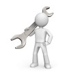 3d character with a spanner isolated on white.