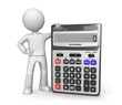 Abstract 3d character with calculator in hands.